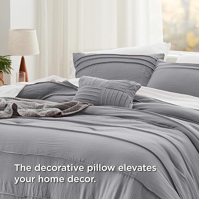 Bedsure Full Comforter Set - 4 Pieces Pinch Pleat Bed Set, Grey Boho Bedding for All Season, 1 Soft Comforter, 2 Pillowcases, 1 Decorative Pillow