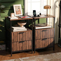 VINGLI Nightstands Set of 2, Walnut Nightstand with Charging Station, Night Stands Fluted with 2 Drawers Fabric, Bedside Tables/End Tables with Charger Station, Side Table Bedroom, Small Night Stand