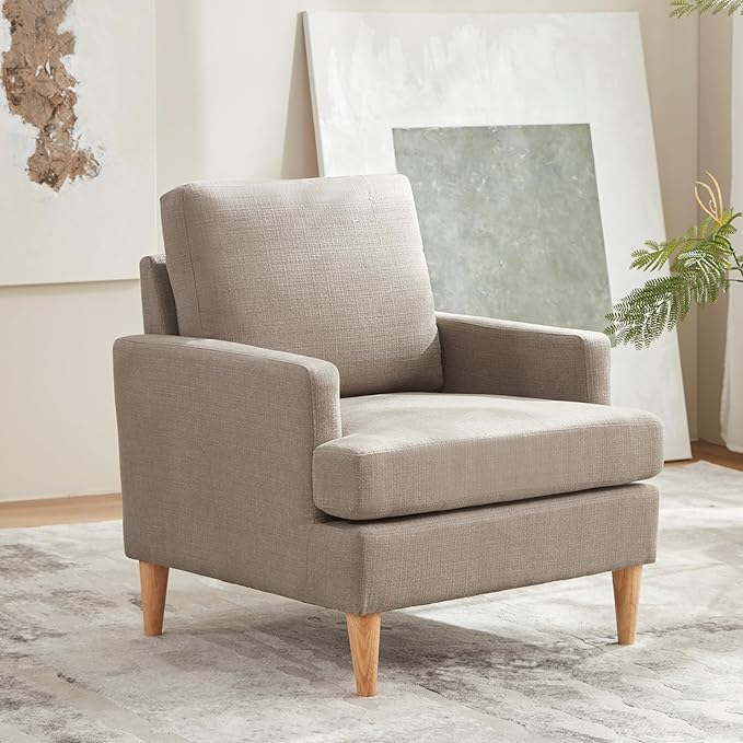 VKNOW Mid-Century Accent Chairs Set of 2, No Tools Assembly Required, Modern Upholstered Polyester Armchairs for Living Room & Bedroom, Comfortable Reading Chairs with Wood Legs, Brown