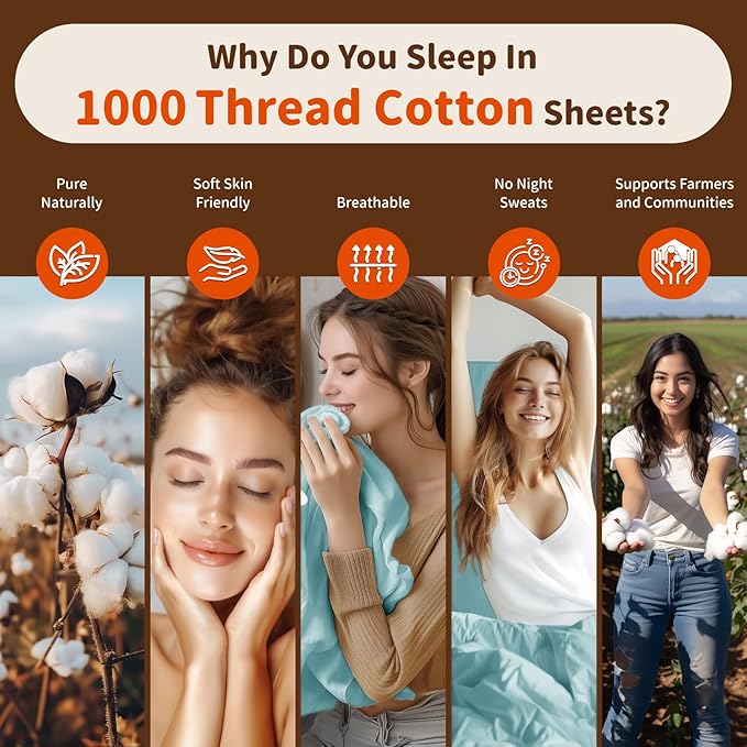 LBRO2M 1000 Thread Count 100% Egyptian Cotton Sheets Set Twin, 3 Piece Sets Bed Sheet Deep Pocket Sheet Set 16" Soft Comfortable All Season (Twin, Light Blue)