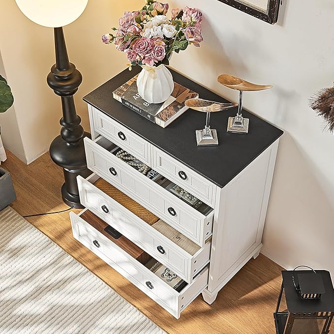 Farmhouse 5 Drawer Dresser for Bedroom, 33.2" Tall Small Dressers & Chest of Drawers, Rustic Wood Dresser with Metal Handle, Storage Organizer Closet for Living Room, Hallway, Entryway