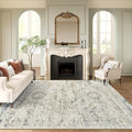 Washable Area Rug 8x10, Large Soft Rugs for Living Room Vintage 8x10 Area Rugs for Bedroom Dining Room Non-Slip Stain Resistant Under Table Blue Ivory Rug