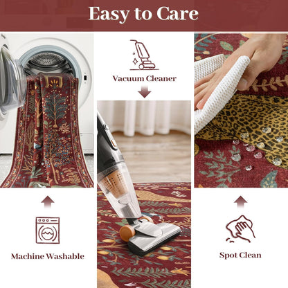 OJIA Animal Washable Rugs 8x10, Soft 8x10 Area Rugs for Living Room, Non Slip Bedroom Rug Under Bed Ultra-Thin Nursery Rug Large Carpet for Dining Room Office Playroom, Red