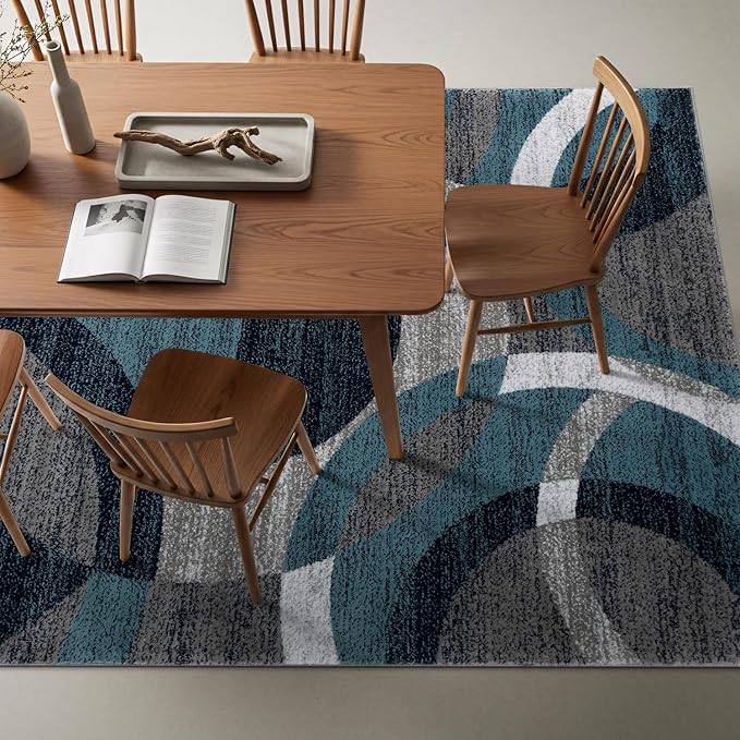 Rugshop Blue Modern Geometric Indoor Area Rug, Overlapping Circle Pattern, Fade Resistant, Non-Shedding, for Living Room, Bedroom and Home Office, 5'3" x 7'3"