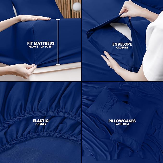 Utopia Bedding Queen Sheet Set – 4 Piece Bed Sheets for Queen Size Bed, Soft and Breathable Microfiber, Includes 1 Fitted Sheet, 1 Flat Sheet and 2 Pillowcases (Royal Blue)