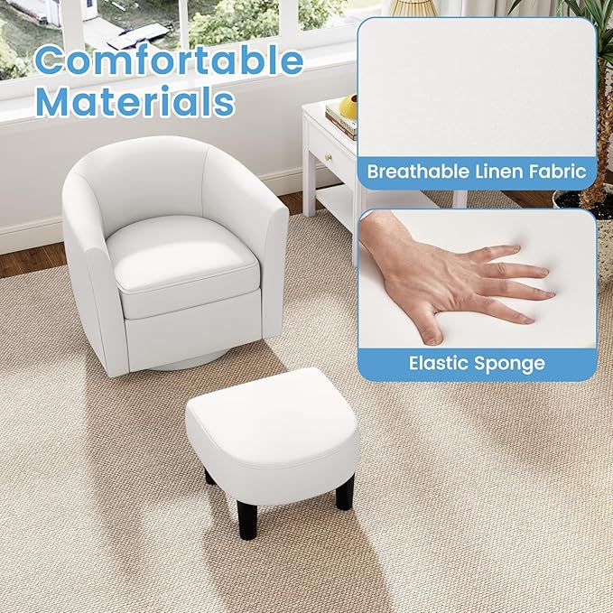 Giantex Swivel Small Accent Chair with Ottoman, Modern Barrel Club Chair w/Footrest, Curved Backrest & Armrests, Removable Seat Cushion, Swivel Single Sofa Arm Chair for Living Room, Bedroom(Creamy)