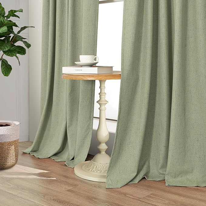 Sage Green Room Darkening Curtains for Bedroom 108 Inch Extra Long 2 Panels Black Out Dark Academia Decor Linen Textured Blocking Light Sage Blackout Curtains for Large Window Ceiling to Floor Length