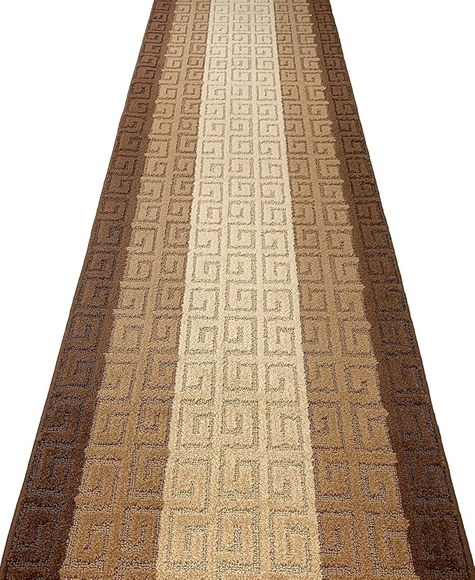 Custom Length Hallway Runner Rug,Slip Resistant,Meander Brown, 26 Inch X 20 feet, Sold and Priced Per Foot