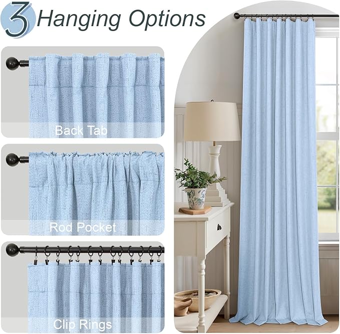 Pitalk 100% Blackout Light Blue Curtains 84 Inch Length for Bedroom Window 2 Panel Room Darkening Insulated Thermal Sky Colored Pale Blue Black Out Curtain Drapes for Living Room 84 Long Coastal Decor