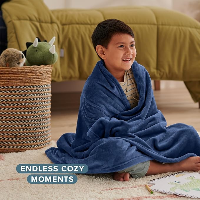 Bare Home Fleece Blanket - Kid Size - Ultra-Soft Lightweight for Bed, Sofa, and Couch - Luxury Microplush - Cozy Warm Blanket (Kid, Dark Blue)