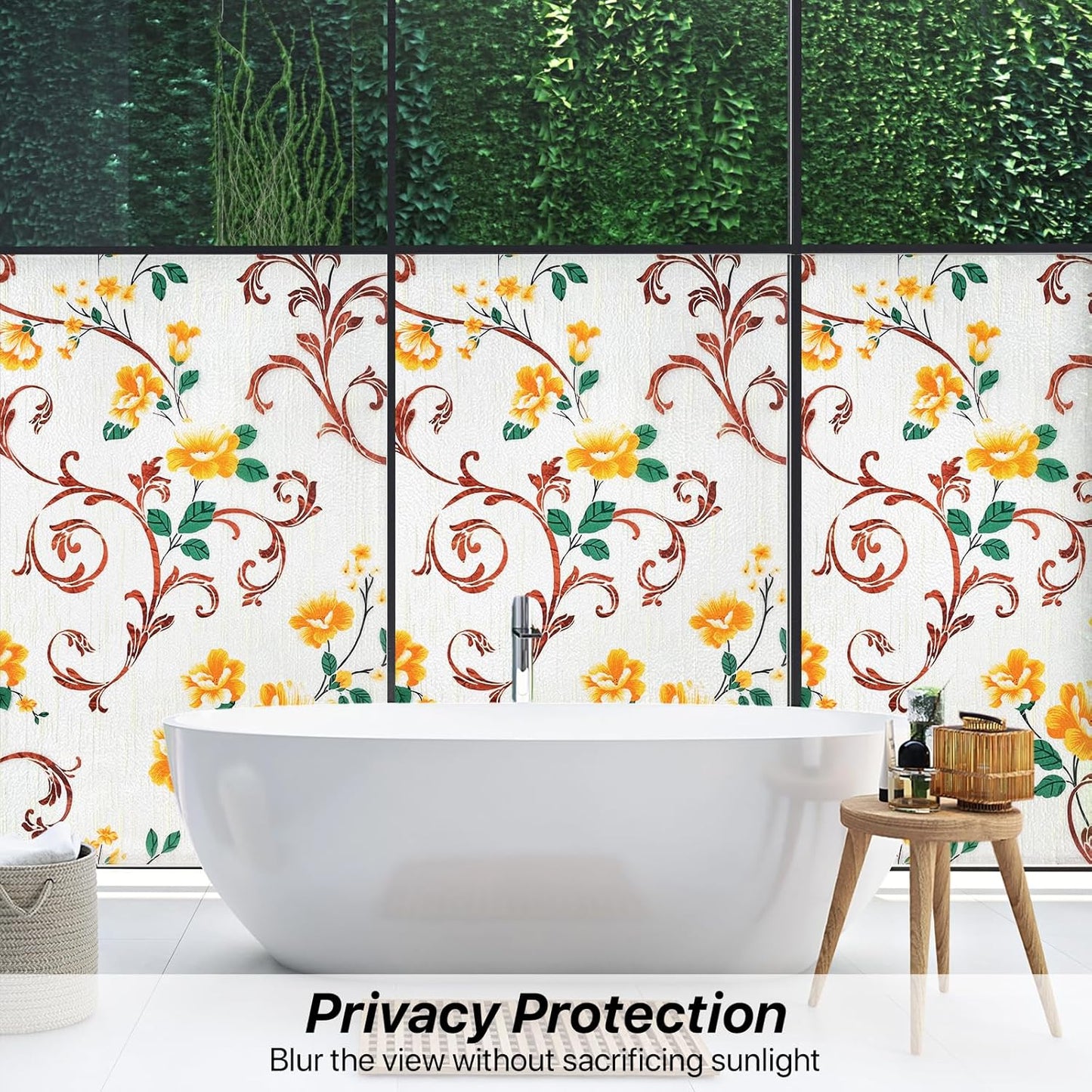 Niviy Stained Glass Window Privacy Film with Installation Tools, 3D Frosted Glass Window Decals UV Protection Sun Blocking Static Clings Non Adhesive Window Stickers for Home 17.5 x 78.7 inch