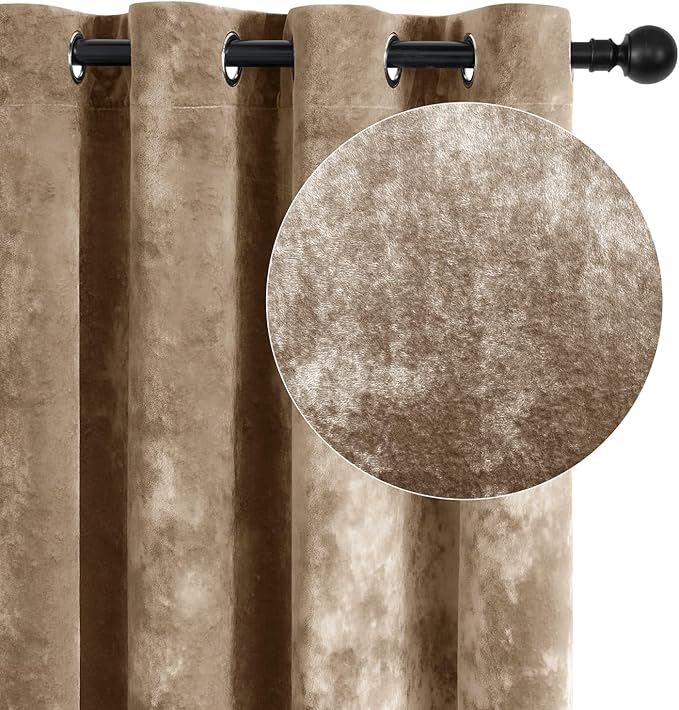 SMILETIME Amber Beige Crushed Velvet Curtains 52x90 inch Luxurious Thermal Insulated Soundproof Drapes for Living Room Bedroom Office Soft and Durable Light-Filtering Window Treatments, 2 Panels