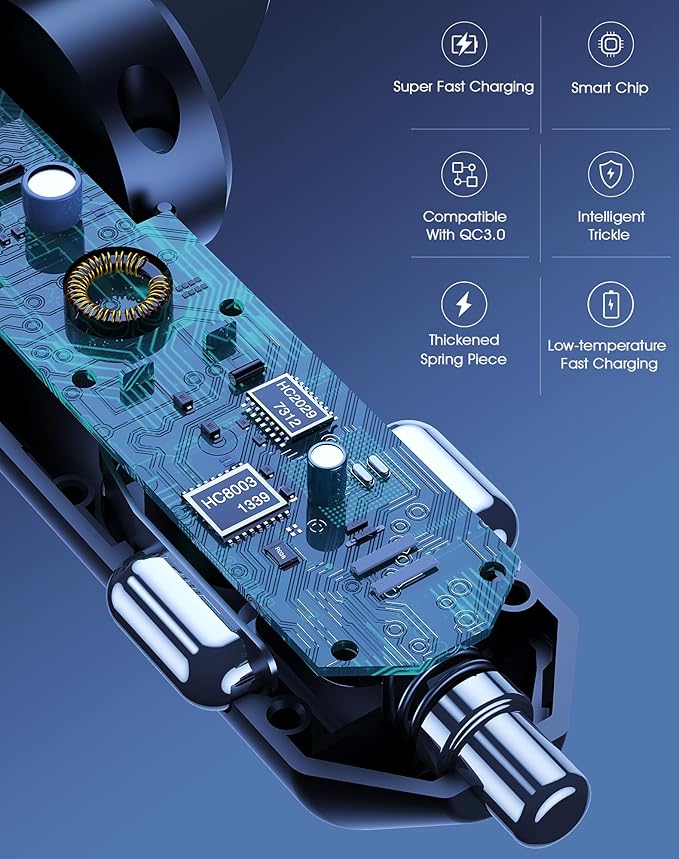 Retractable Car Phone Charger, 4 in 1 Fast Charge Car Phone Charger with 2 Retractable Cables(2.6ft) and 2 USB Ports, Compatible with iPhone15/14/15 Pro Max,Samsung (Purple)