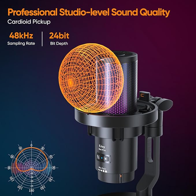 COMICA EJoy Uni Pro Wireless Gaming USB Microphone, Noise Cancellation RGB Condenser Mic with Mute, Gain, Monitoring, Pop Filter&Shock Mount for Recording, Streaming, Podcast, PS5, PS4, PC, YouTube
