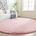 Amazon Basics Fluffy Washable Round Area Rug, Circle Shaggy Carpet for Living Room, Bedroom, Nursery, 6'R, Pink