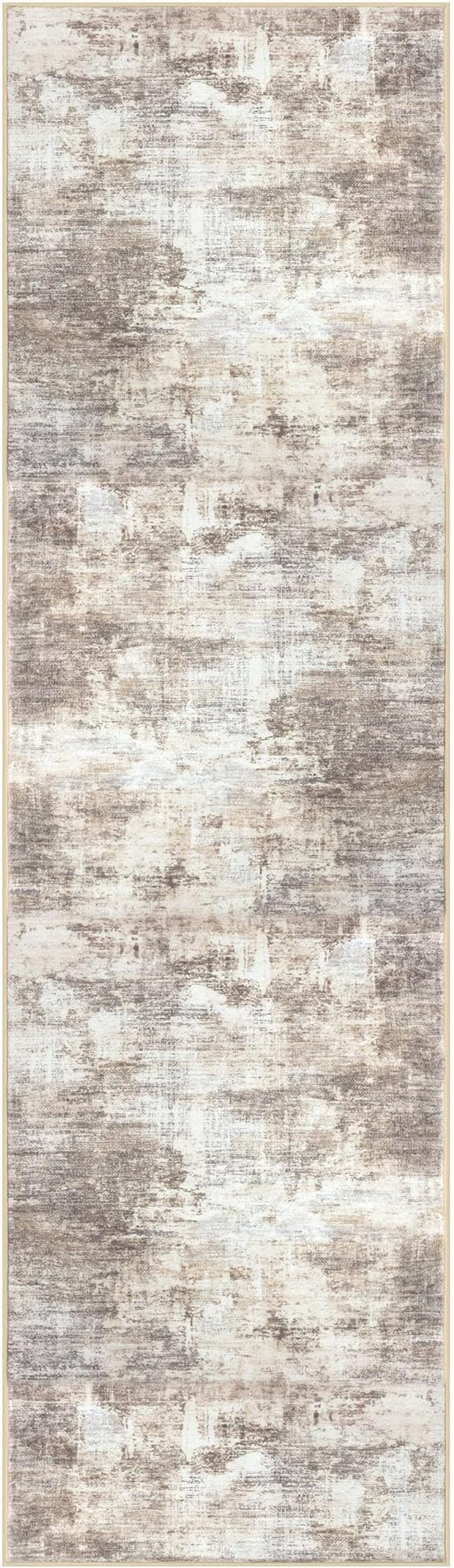 IOHOUZE Abstract Runner Rug 2x7 Ft Washable Runners for Hallways, Non Slip Kitchen Runner Printed Faux Wool Entryway Runners Indoor, Modern Abstract Floor Carpet for Hall Kitchen Bedroom, Beige Brown