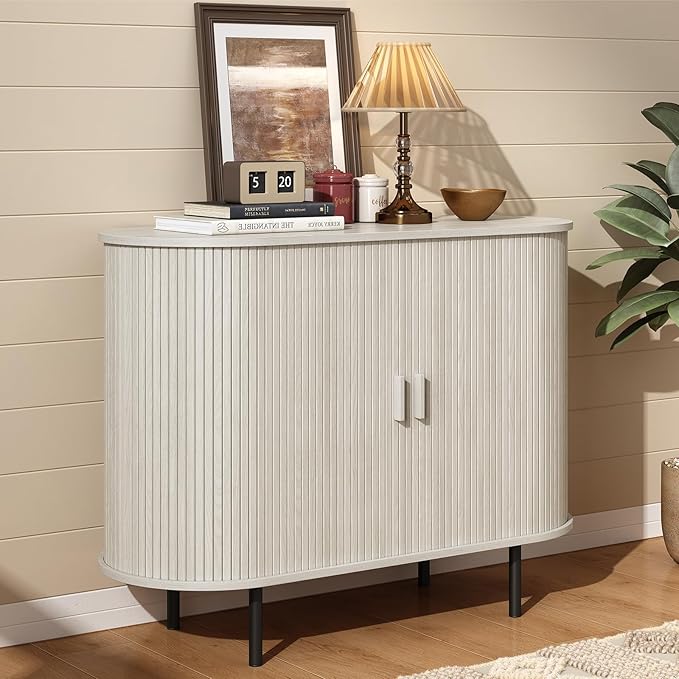 ONBRILL 40" Sideboard Buffet Cabinet with Storage, Storage Cabinet with Sliding Door & Adjustable Shelf, Modern Accent Coffee Bar Console Table for Kitchen, Entryway, Natural White