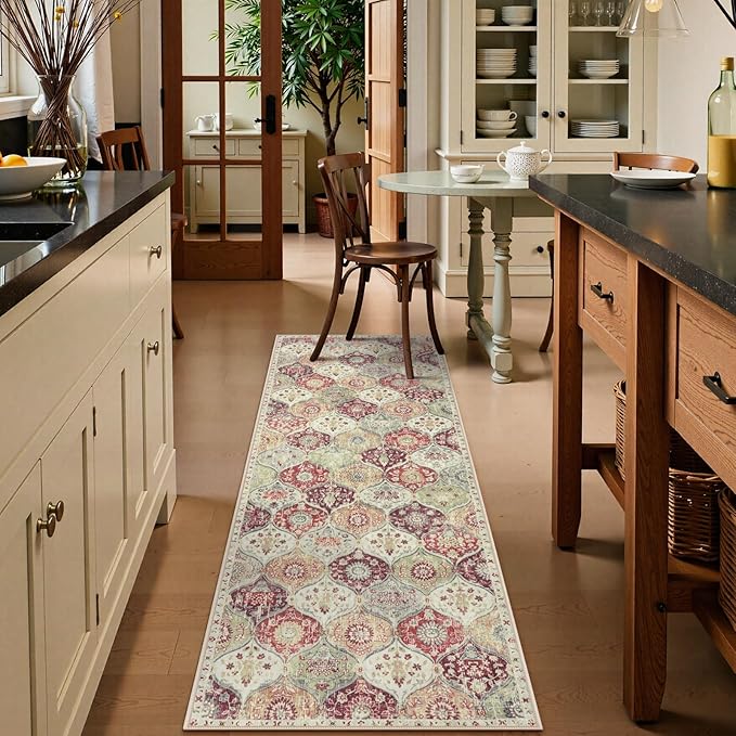 Lahome Moroccan Trellis Hallway Runner Rug, 2x6 Kitchen Runner Rugs Non Skid Washable, Vintage Laundry Room Rug Ultra-Thin Long Carpet for Bathroom Bedroom Entryway, Orange/Terracotta