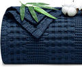 PHF Cooling Waffle Blanket King Size, Lightweight 60% Rayon Derived from Bamboo & 40% Cotton Breathable Blanket for Hot Sleepers, Soft and Luxury for Bed Couch and Sofa, 104"x90", Navy Blue