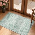 jinchan 2x3 Washable Rug for Entryway - Kitchen Mats Vintage Floral Ultra-Thin Low Pile Soft Throw Small Non-Slip Distressed Doormat Accent Rug for Entrance Bathroom Bedroom (2'x3', Green)