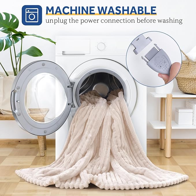 Sealy Electric Blanket Twin Size, Soft Ribbed Flannel to Sherpa Reversible Heated Blanket with 10 Heat Settings & 1 to 12 Hours Auto-Off Overheat Protection Machine Washable, 62"x84" Beige