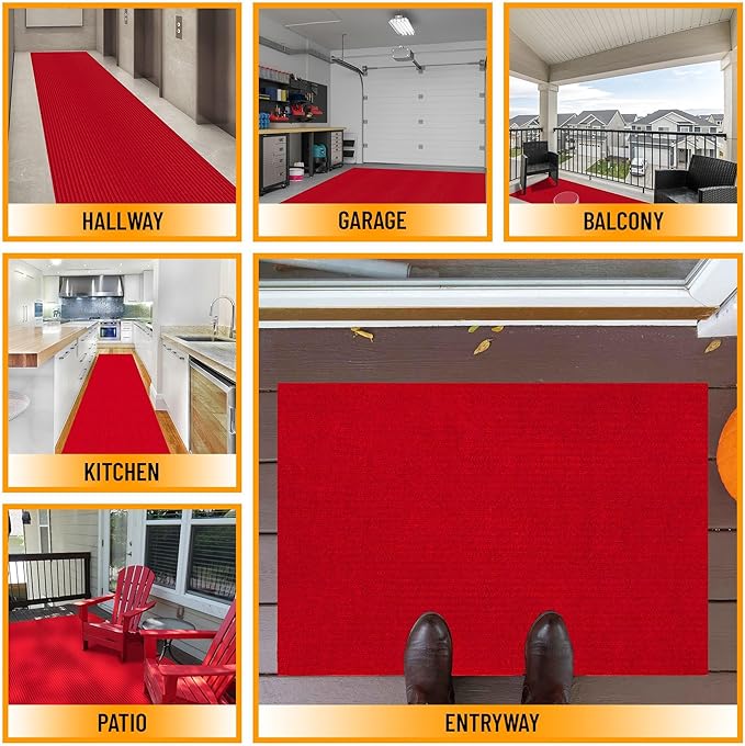 Ottomanson 2'7" x 42' Hallway Runner with Scraper Pile Extra Durable Non-Slip Rug Mat for Indoor & Outdoor Use - Ideal for Kitchen, Entryway, Patio & Garage - High-Traffic Carpet, Red