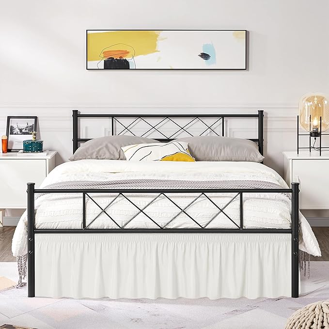 Biscaynebay Wrap Around Bed Skirts with Split Corners for Queen Beds 17" Drop, Ivory Elastic Dust Ruffles Adjustable Easy Fit Wrinkle & Fade Resistant Silky Luxurious Fabric Machine Washable