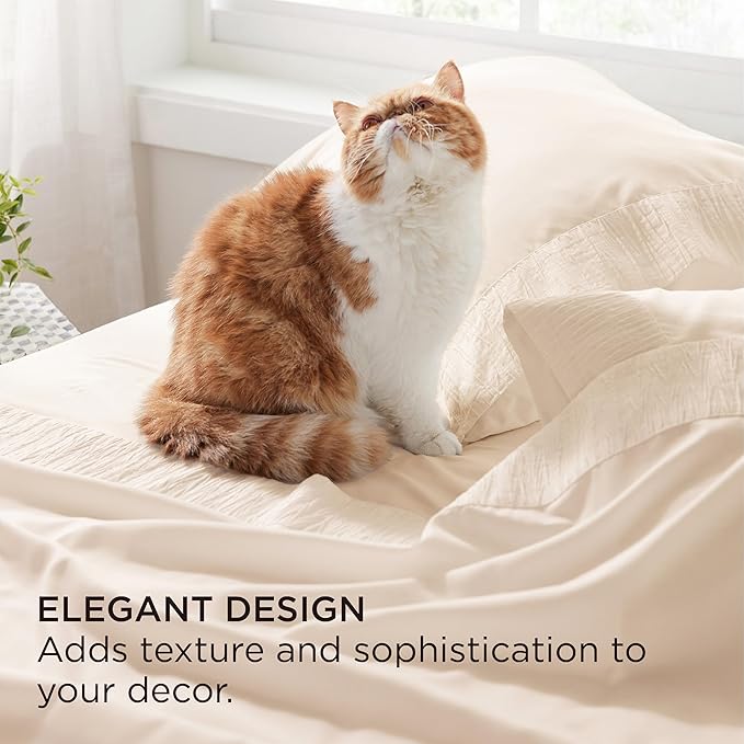Bedsure California King Sheet Sets - 4 Pieces Soft Cal King Sheets - Breathable & Cooling - Hotel Luxury - Easy Care Polyester Microfiber Bedding for Women, Men, Light Beige
