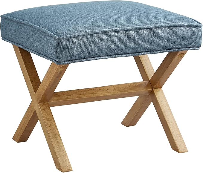 Amazon Basics Small Ottoman Foot Rest, Mid-Century Modern X Square Polyester Foot Stool, Indigo Blue, 20"W x 18"D x 18"H
