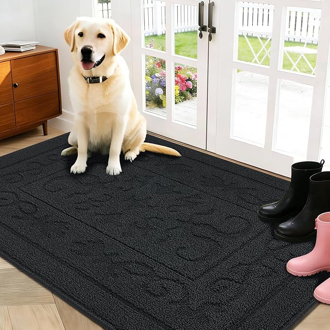 FONEYI Indoor Door Mat, Front Back Door Mat 36" x 59" Non-Slip Rubber Backing Door Rug, Machine Washable Entry Rug, Low Profile Absorbent Dirt Trapper Doormat Inside Floor Mats for Entryway, Black