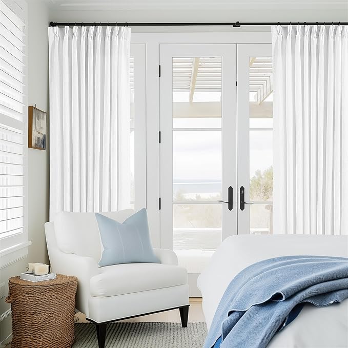 White Pinch Pleated Linen Curtains 96 Inches Long 60 Inch Width Linen Blend Light Filtering Window Curtains 96 Inch for Living Room Bedroom Patio Pinch Pleat Drapes with Hooks Rings 1 Panel 60Wx96L