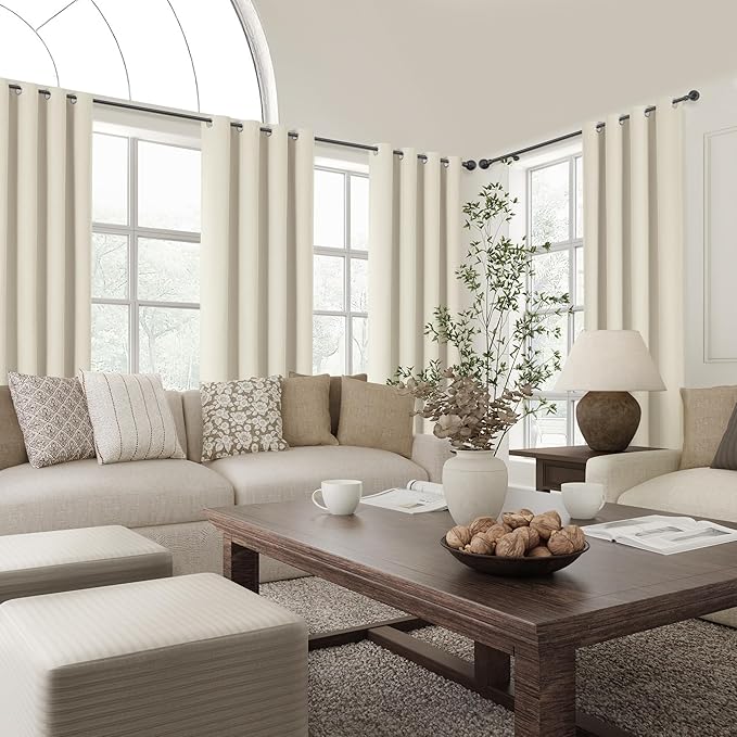 ChrisDowa 100% Blackout Birch Solid Curtains 96 Inches Long 2 Panels for Bedroom Living Room,Farmhouse Room Darkening Thermal Insulated Soundproof Grommet Top Window Treatment Drapes,52x96