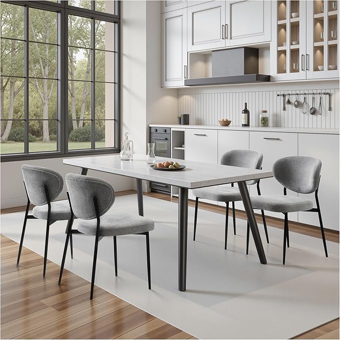 Dining Room Chairs Set of 6 Modern Chenille Upholstered Diner Chairs Quick Assembly Simple Accent Side Chairs with Ergonomic Back & Comfy Cushion for Dining Table/Living Room/Bedroom Grey