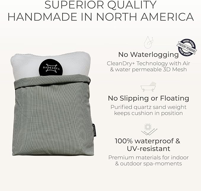 BADESOFA® Luxury Bath Pillow M - Lusciously Soft & Comfortable Tub Pillow for Bathtub - Washable & Quick-Drying Bath Back Pillow - Non-Slip Full Body Tub Pillow - Luxury Spa Cushion in Beige