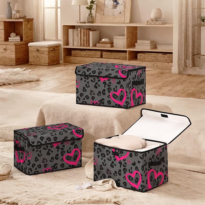 Stackable Storage Bins with Lids,Closet Organizers Fabric Box for Home and Office,Blanket Clothes Organizers,Under Bed Storage Containers 3 Pack.