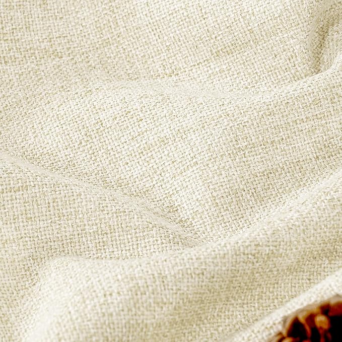 Cream 100% Blackout Curtains for Living Room 72 Inch Length 2 Panels Set, Thermal Insulated Light Blocking Faux Linen Curtains for Bedroom, Bronze Grommet Boho Window Drape Each 52" Wide