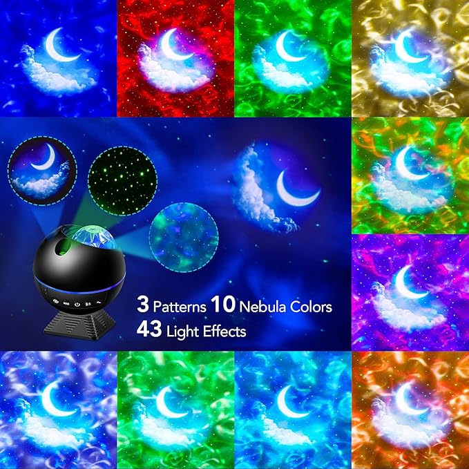 One Fire Star Projector Lights for Bedroom, 43 Lighting Modes Galaxy Star Projector Night Light,Remote Timer Clouds Lamp for Kids Room Decor,360° Rotation LED Christmas Gifts for Kids Teen,Black