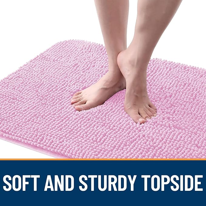 OLANLY Dog Door Mat for Muddy Paws 47x20, Absorbs Moisture and Dirt, Absorbent Non-Slip Washable Doormat, Quick Dry Chenille Mud Mat for Dogs, Entry Indoor Entryway Carpet for Inside Floor, Pink