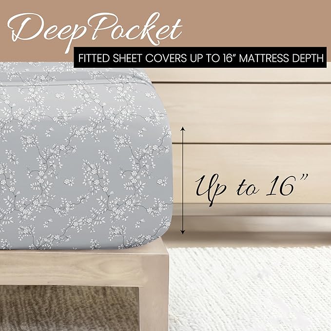 Linen Market Double-Brushed Patterned Microfiber Twin Sheet Set 3 Piece – Oeko-TEX Certified Ultra Soft & Wrinkle-Free - 16" Deep Pocket Sheets - Easy Care Twin Size - Trellis Vine Light Gray