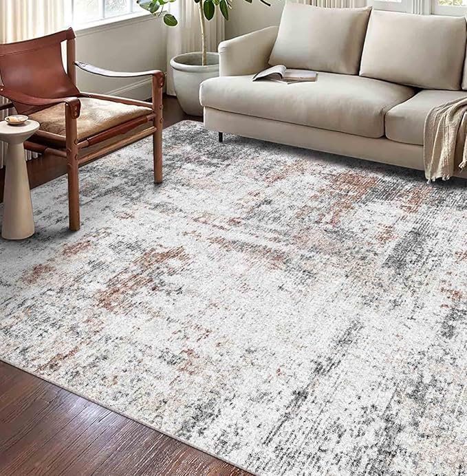 vivorug 9x12 Area Rugs for Living Room, Non Slip Machine Washable Modern Abstract Rug, Ultra-Thin Lightweight Large Area Rug for Bedroom, Dining Room, Low Pile Brown Black White