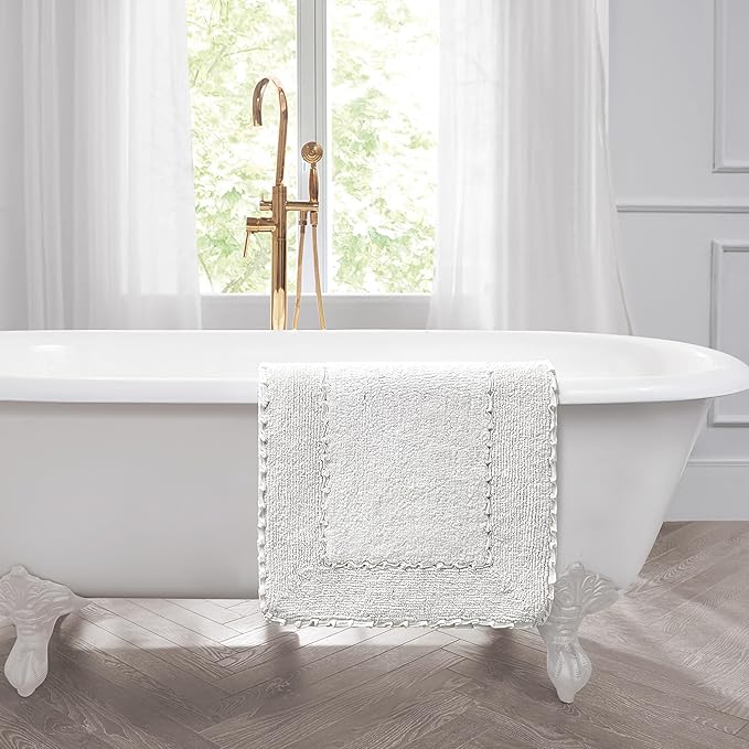 Laura Ashley Ruffle Border 100% Cotton Bath Rug, White, 20"x 34"