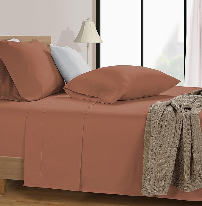 LANE LINEN Twin XL Bed Sheets Set - 600 Thread Count, 100% Cotton Sheet Bed Sets - Sateen Weave, Hotel Luxury Sheet, 15" Deep Pocket, Easy to Wash- Rose Dawn
