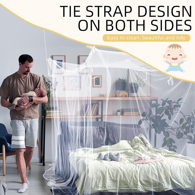 4 Corners Mosquito Net for Mosquiteros para Camas Bed Canopies Netting Bed Drapes Rectangular Mosquito Mesh for Camping Home Outdoor Travel(White,L75 X W47 X H59 Inch,1 Opening)