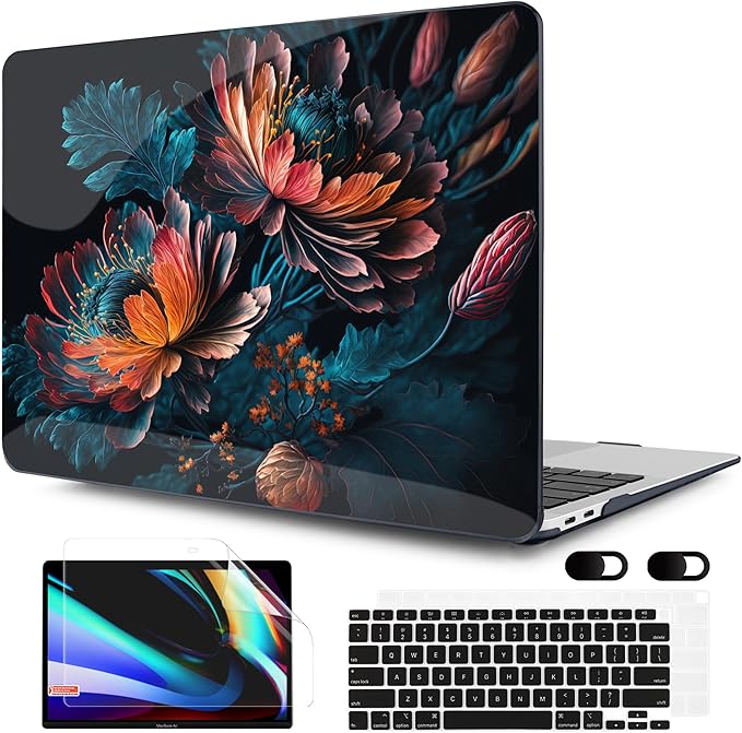 MEEgoodo for MacBook Air 13 inch Case 2021 2020 2019 2018 Released A2337 M1 A2179 A1932 with Touch ID, Plastic Hard Shell & Keyboard Cover Compatible with MacBook Air Case 13.3, Bunch Flowers