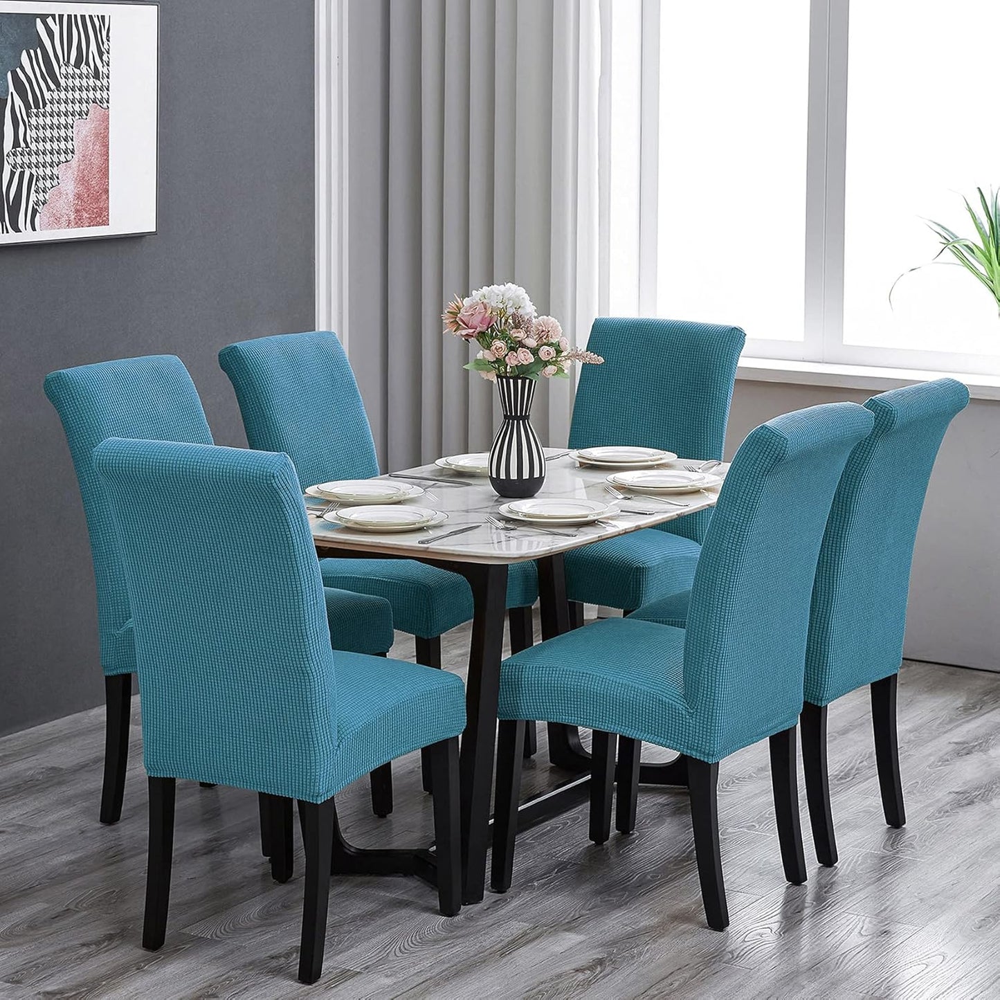 Howhic Stretch Chair Covers for Dining Room Set of 4, Removable Washable Dining Room Chair Covers, Dining Chair Slipcovers Seat Protector, Great Decoration for Home and Banquet (Dusty Blue, 4 Pack)