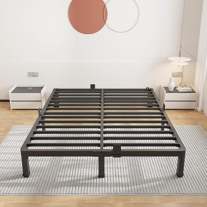 ROIL 7 inch King Size Bed Frame Metal Platform No Box Spring Needed with Round Corner Legs Mattress Stoppers Retainers 3500LBS Heavy Duty Steel Slats Noise-Free Easy Assembly