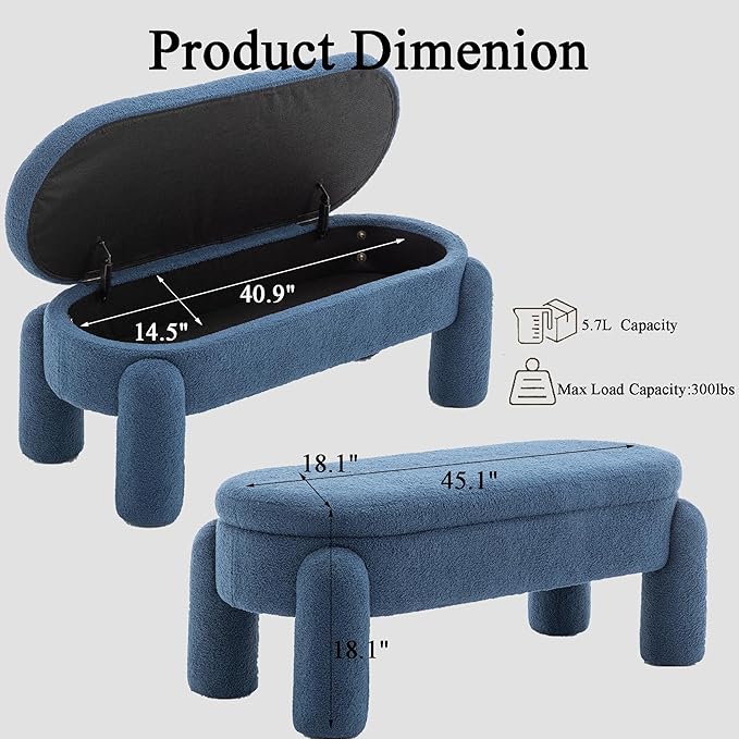Ottoman with Storage, Large Foot Rest Ottoman Storage Bench,End of Bed Bench,Upholstered Seating,for Entryway, Hallway, Living Room,Bedroom (Navy)