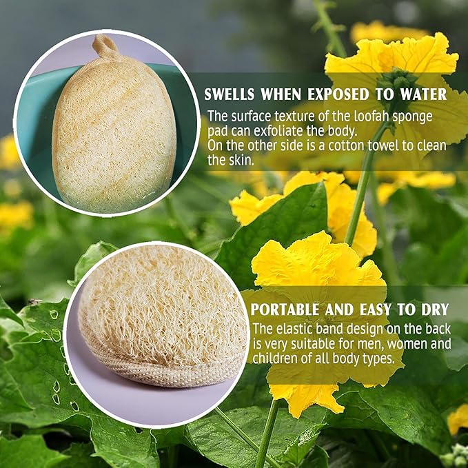 Natural Loofah Sponge Exfoliating(4 Packs),Made with Eco-Friendly and Biodegradable Shower Luffa Sponge, Loofah for Women and Men, Brown