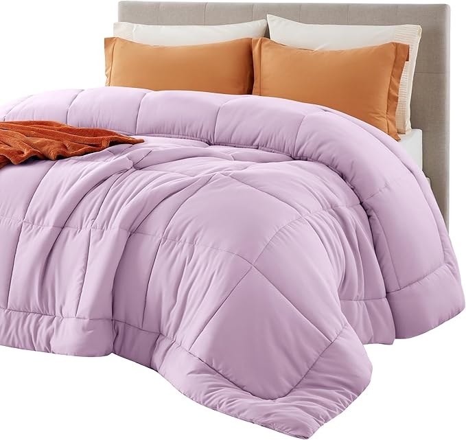 Bedsure Comforter Duvet Insert - Quilted Comforters Twin Size, All Season Duvet, GentleSoft Down Alternative Bedding, with 8 Tabs, Gifts for Women/Men, Light Purple, Twin 88 x 68 Inches