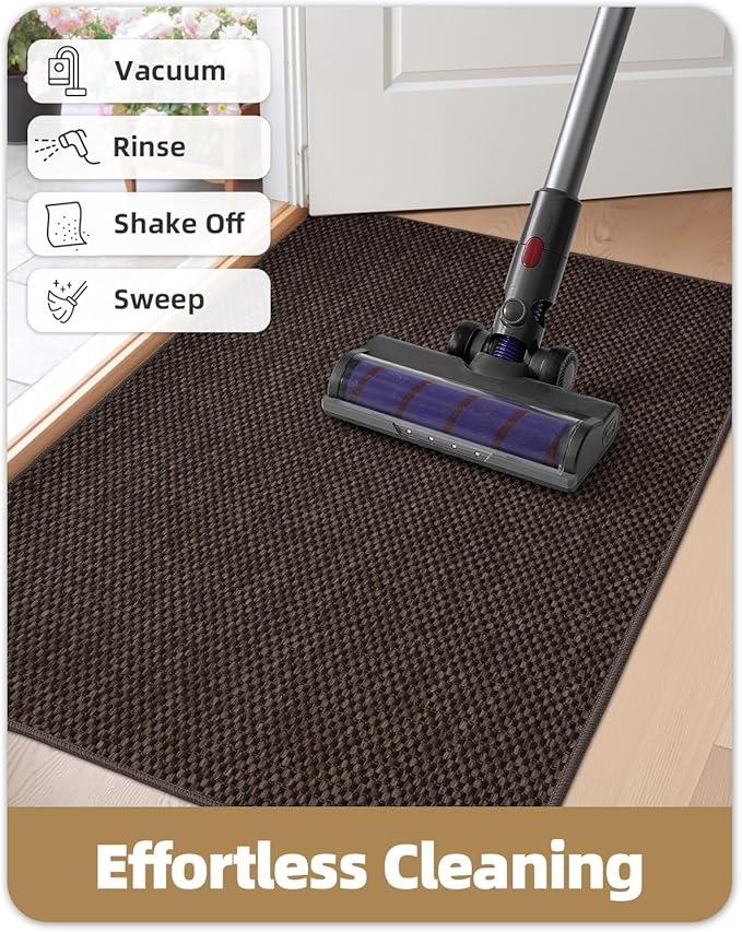 Color&Geometry Ultra-Thin Indoor Door Mat, 17"x29" Low-Profile Non-Slip Entryway Rug with Modern Geometric Texture, Washable Doormat for Indoor Entrance, Front Door, Brown(Rolled-up NO Creases)